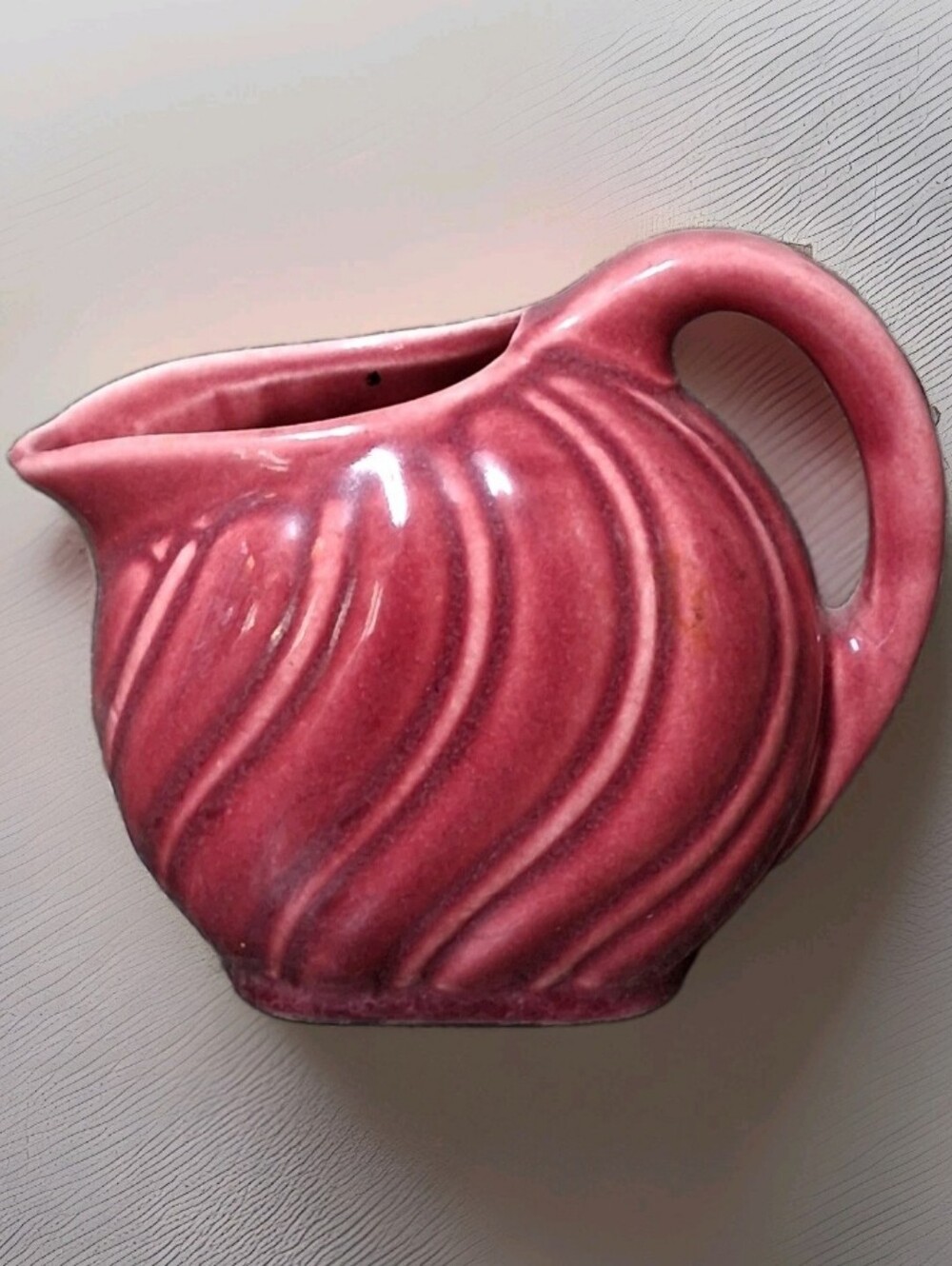 Vintage Collectible Shawnee Pottery Minature Burgundy Pitcher Wavy Lines